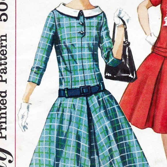 1960s Drop Waist Day Dress Pattern, Simplicity 2721, 36" Bust, Peter Pan Collar - Picture 5 of 8